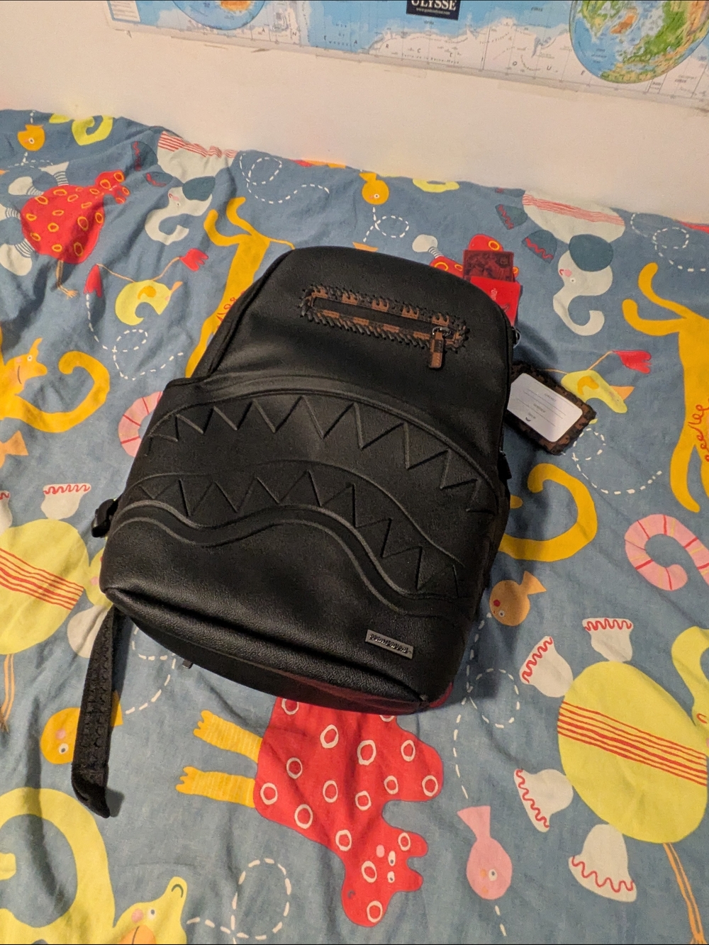 NWT Authentic Sprayground Limited Edition Black Leather Shark Mouth Backpack